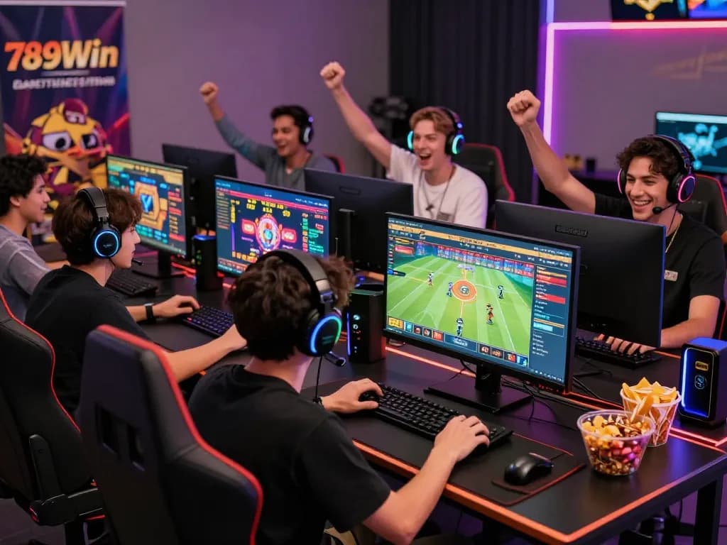 Engaging online gaming scene of diverse players at 789Win with vibrant lighting and accessories.