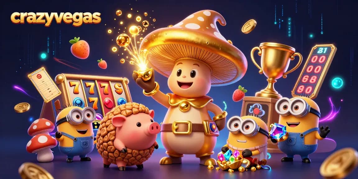 Play exciting slots and games at crazyvegas with enchanting golden wizard and treasure-filled atmosphere.