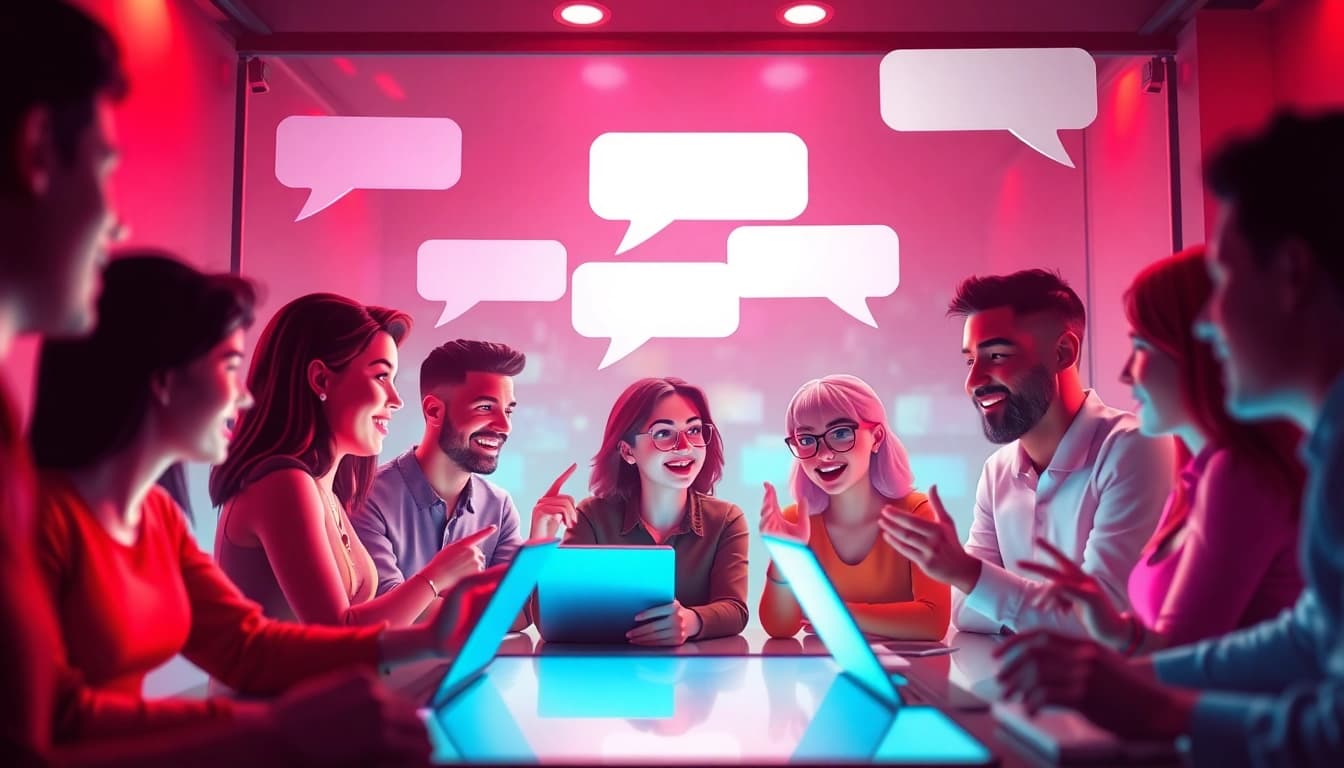 Engaging scene of diverse avatars in a spicy chatroom, reflecting vibrant conversations and playful dynamics.