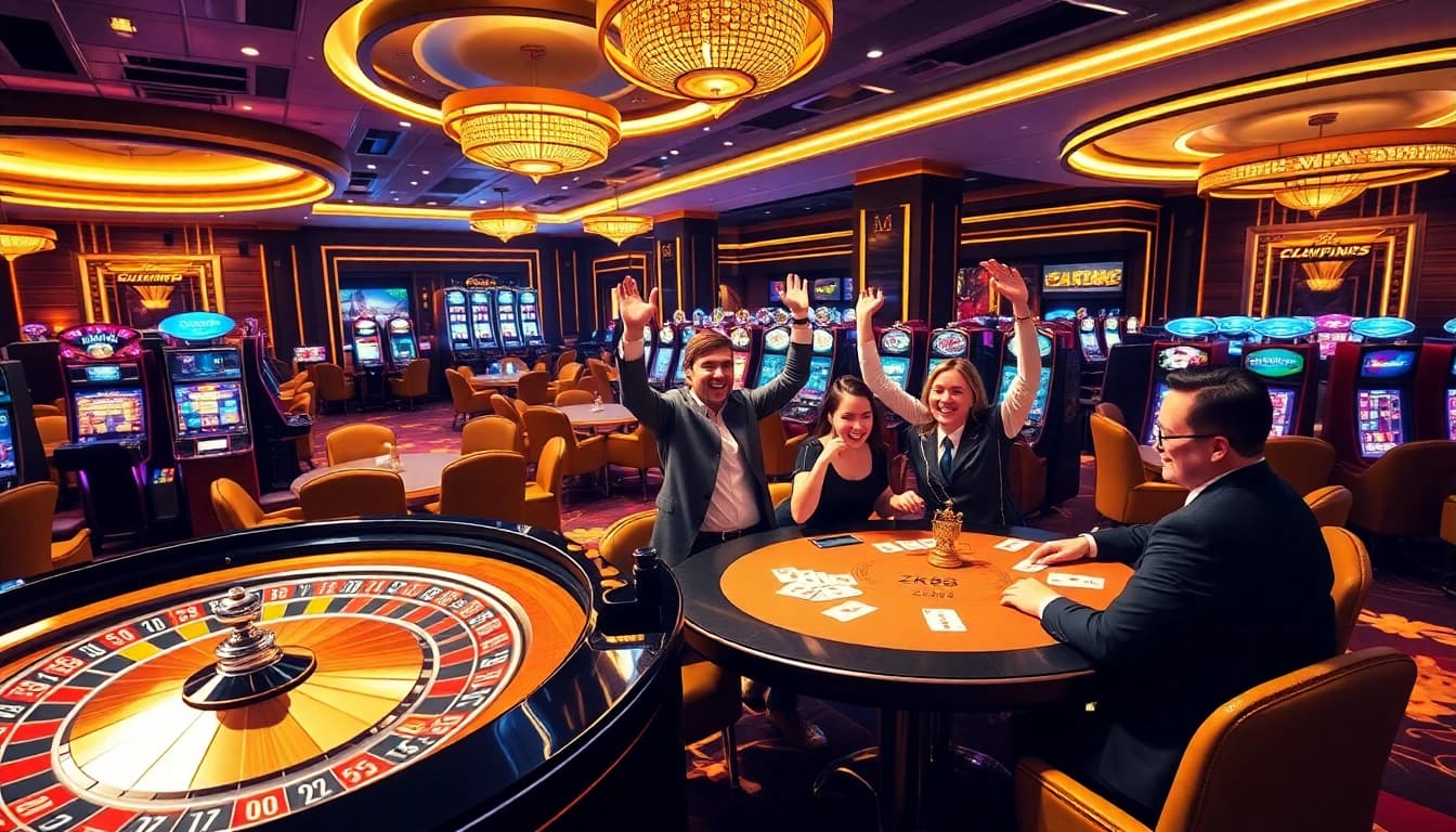 Players celebrating a jackpot win at https://zk88.club/, showcasing excitement and vibrant casino atmosphere.