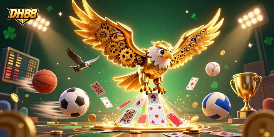 Experience thrilling gameplay at DH88 with a vibrant 3D casino scene featuring unique characters and sports elements.