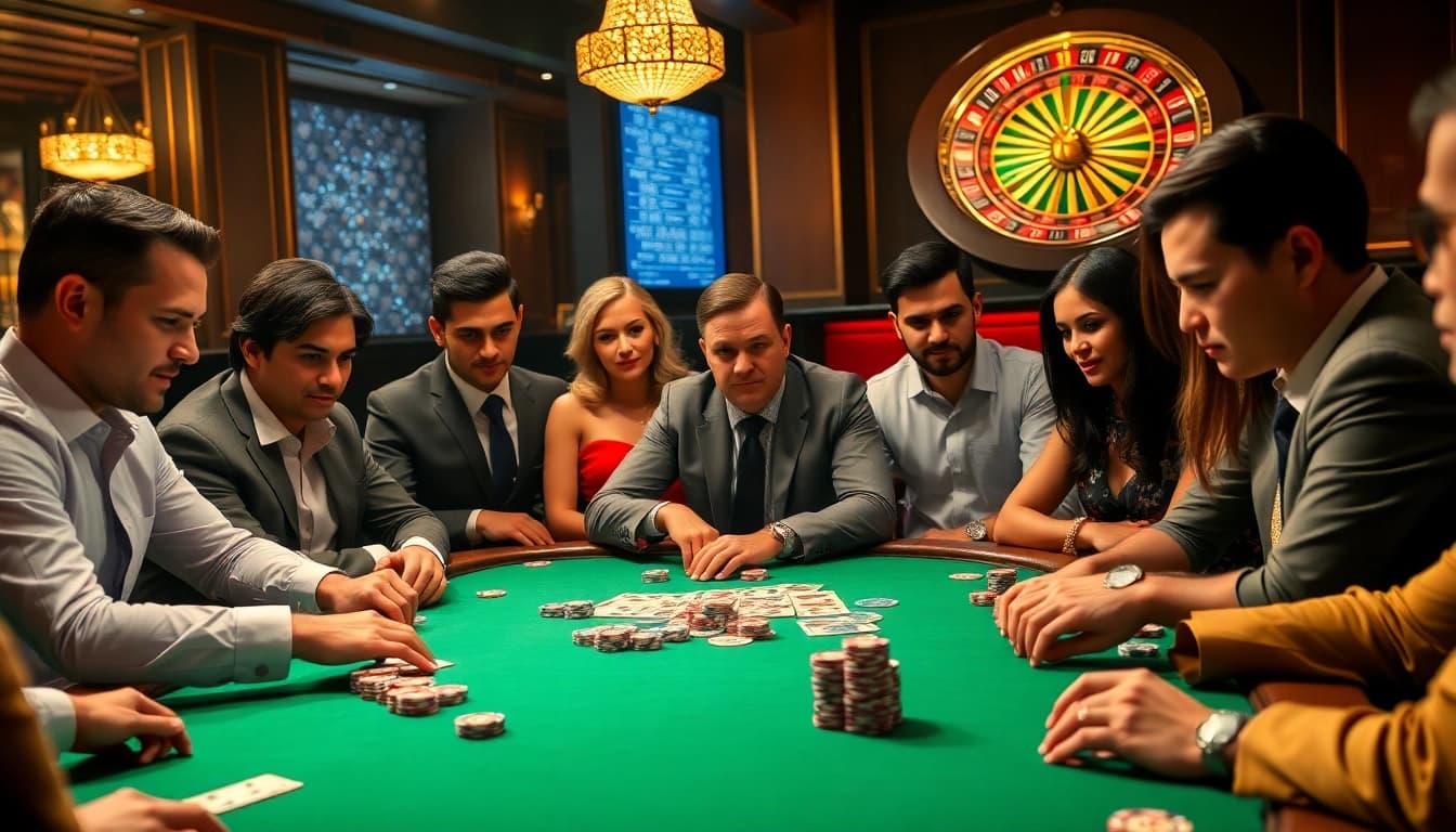 players engage at a thrilling poker table scene featuring https://tintuceva.net/ with vibrant chips and cards.