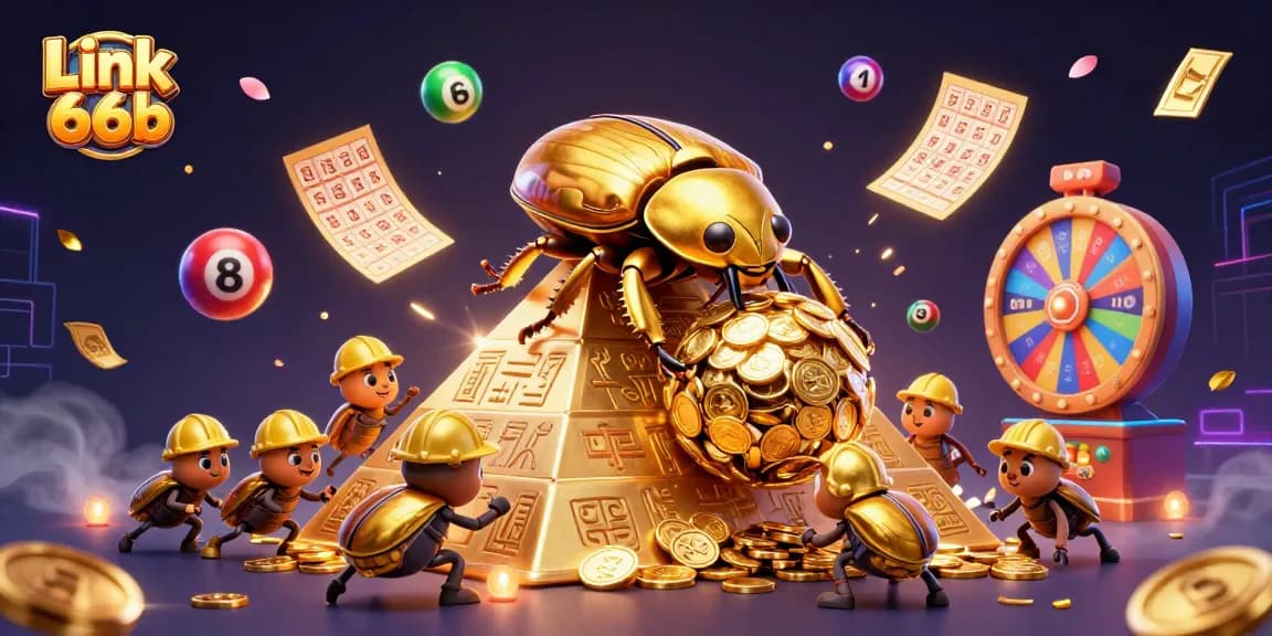 Experience the excitement of Link 66b through a vibrant casino-themed illustration filled with dynamic elements.