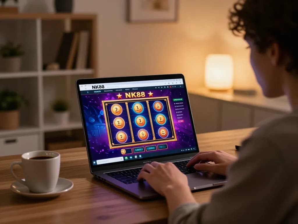 Experience thrilling gameplay on NK88's casino platform with a cozy home setup.