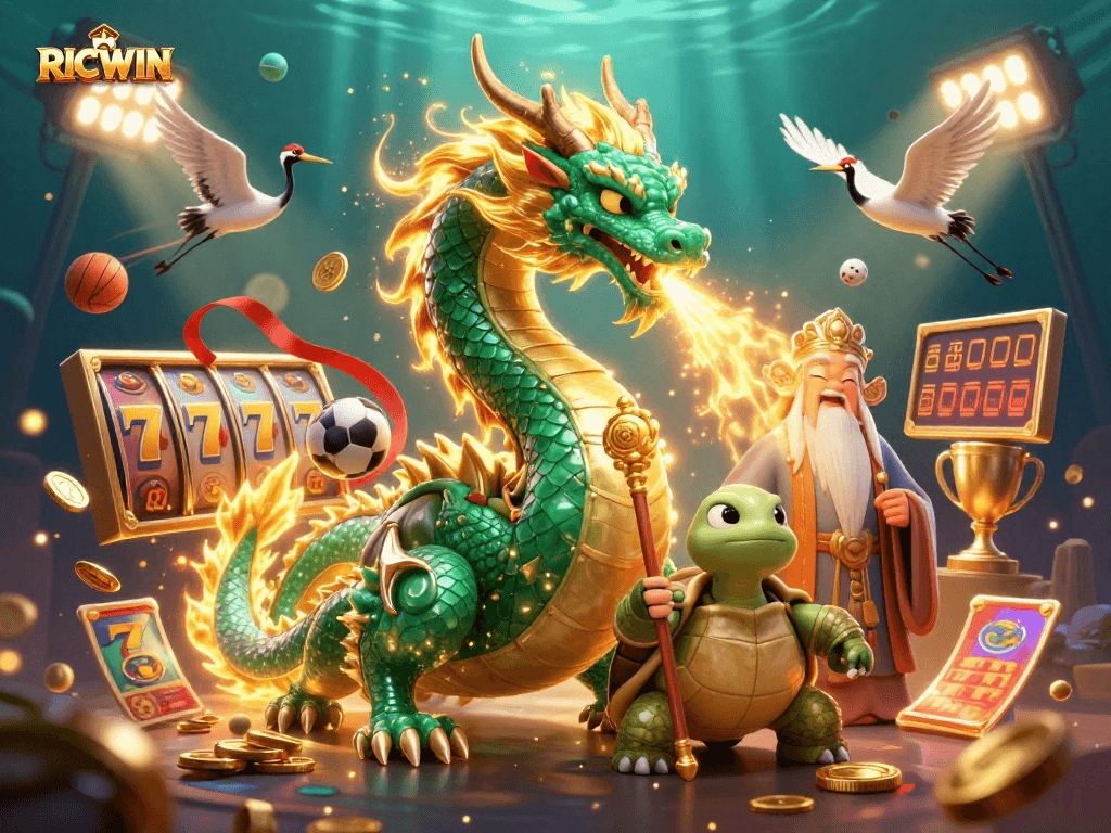Experience the thrill of RICWIN with a vibrant, ultra-detailed 3D casino scene full of energy and colorful characters.