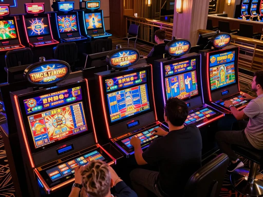 Nohu90 players engaging in vibrant online slots gameplay on tablets and smartphones.