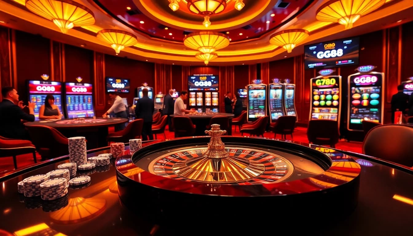 GG88 betting interface at an upscale casino with poker chips and a roulette wheel