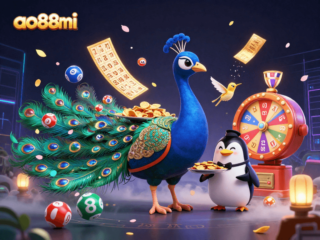 Experience ao88mi with thrilling golden chips and vibrant lottery action in dynamic digital art.