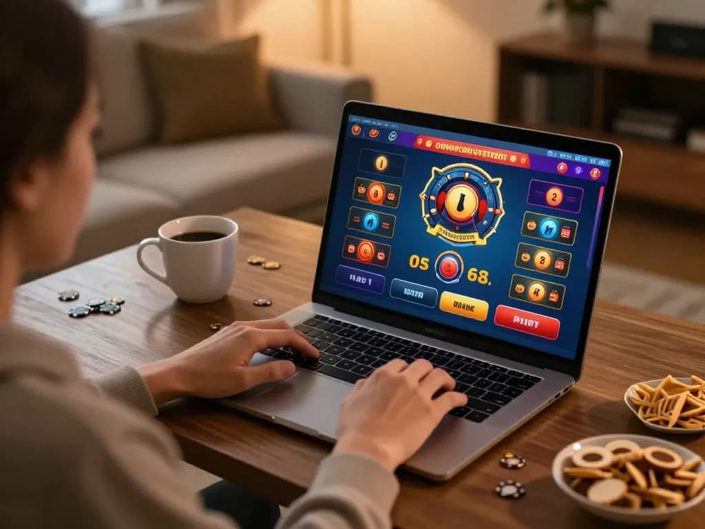 Engaging moment at 789BET online casino, player strategizing on laptop at home.