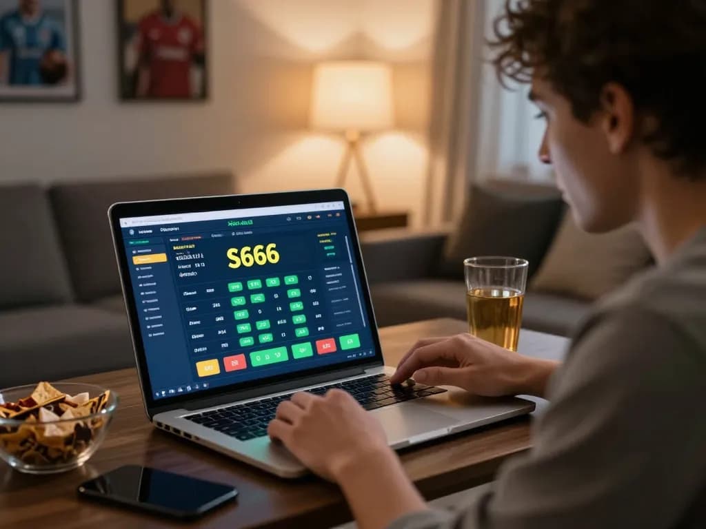 S666 sports betting interface on laptop as a player places a winning bet at home.
