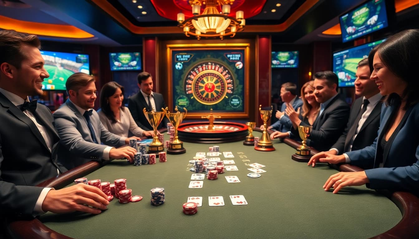 Experience the thrilling environment at https://lu88y.com/ with vibrant casino visuals from a poker game.