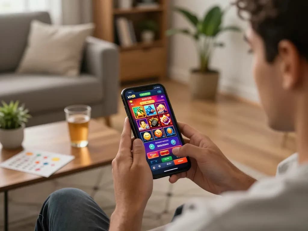 Engaged player using the nhà cái xin88 app for online casino gaming on a tablet, creating a cozy home environment.
