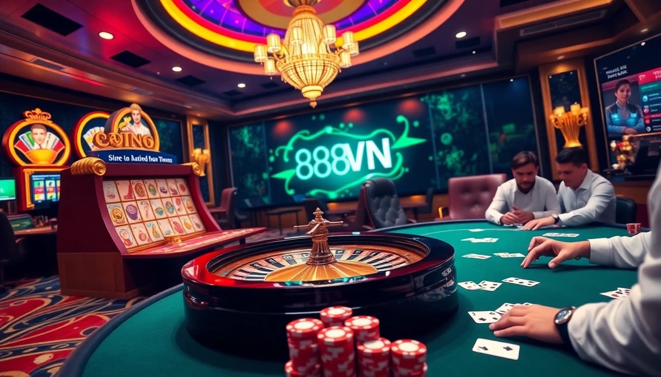 Exciting scene of players engaging in the 888VND game at a luxurious casino.