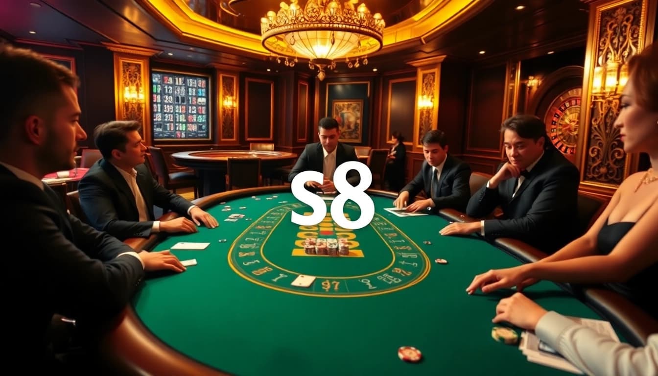 Experience the thrill of S8 at an upscale poker table with chips and cards.