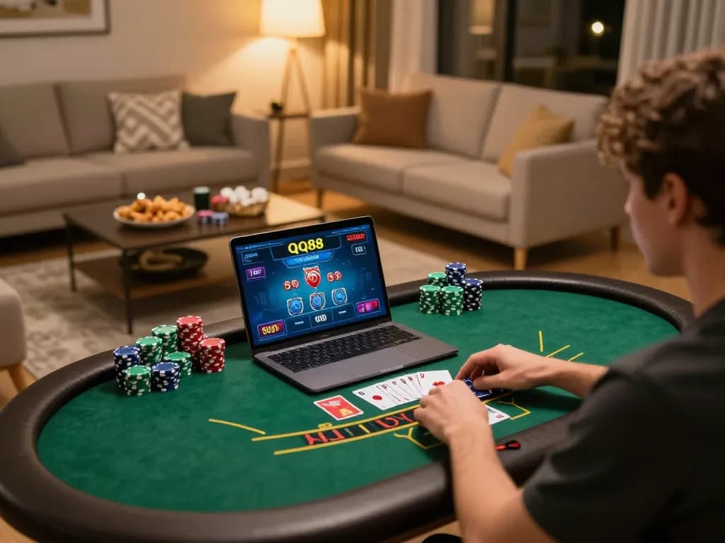Engaging in live dealer blackjack on qq88 in a cozy home setting