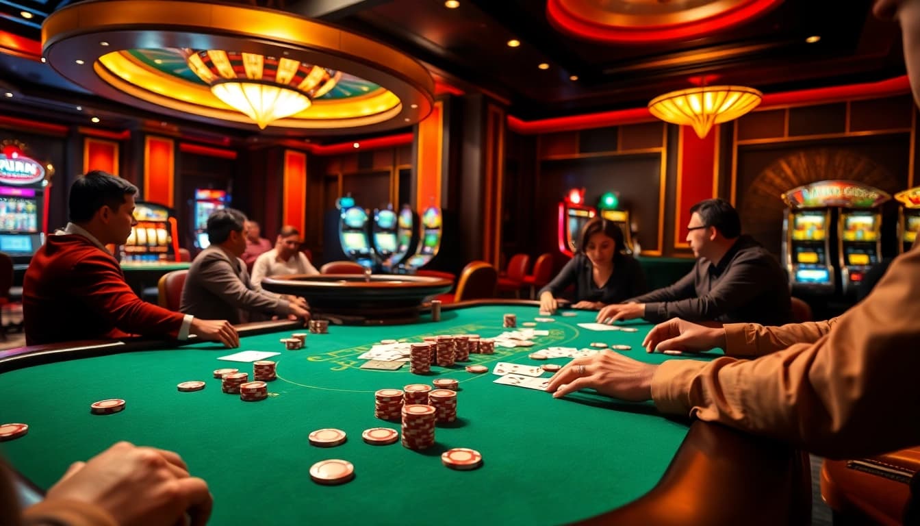 Experience the excitement of luck8 at a luxurious casino poker table with vibrant gameplay.