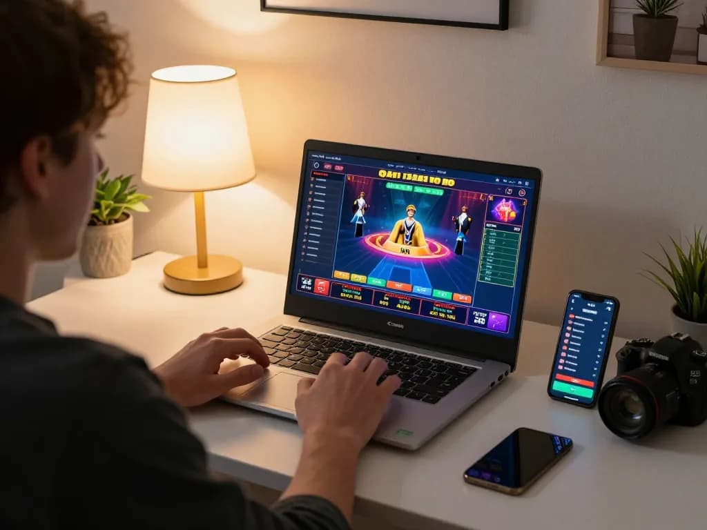 Engaged player enjoying live dealer game on laptop at https://lucky88.sbs/ with cozy ambiance