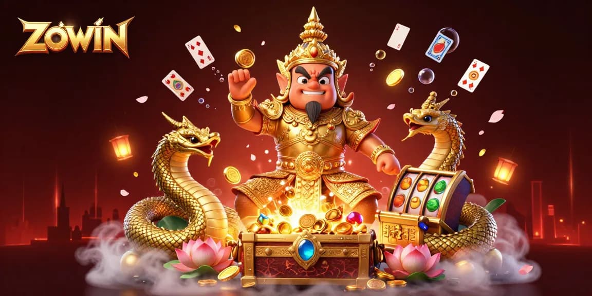 Win big with ZOWIN while encountering vibrant cartoon guardians and rich casino elements.