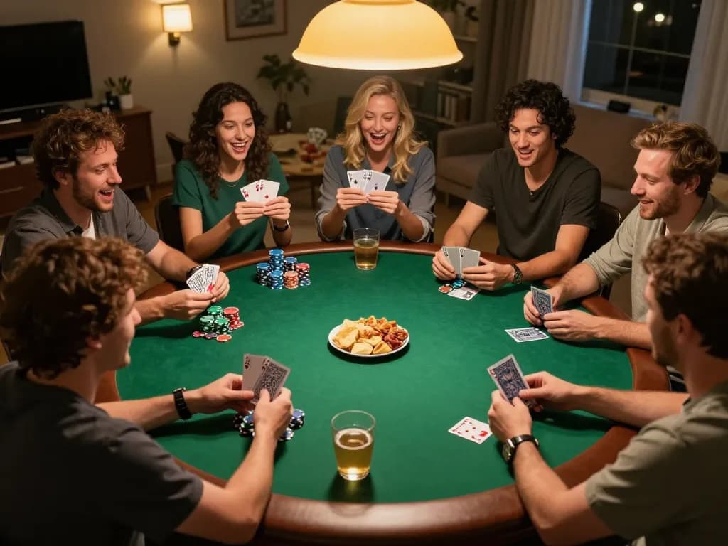 Players enjoying Game cm88 during an exciting home poker night with friends.