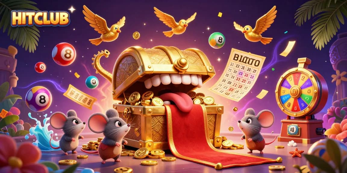 Experience exciting gameplay at HITCLUB with vibrant lottery elements and golden treasures in this dynamic casino scene.