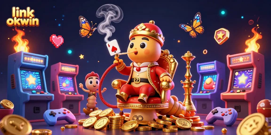 Experience immersive gameplay with link okwin in this vibrant 3D casino illustration.