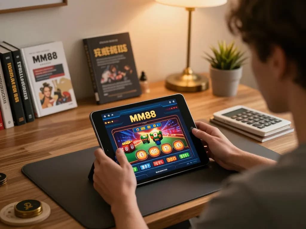 Engaging gameplay on MM88's online casino interface in a cozy home setup