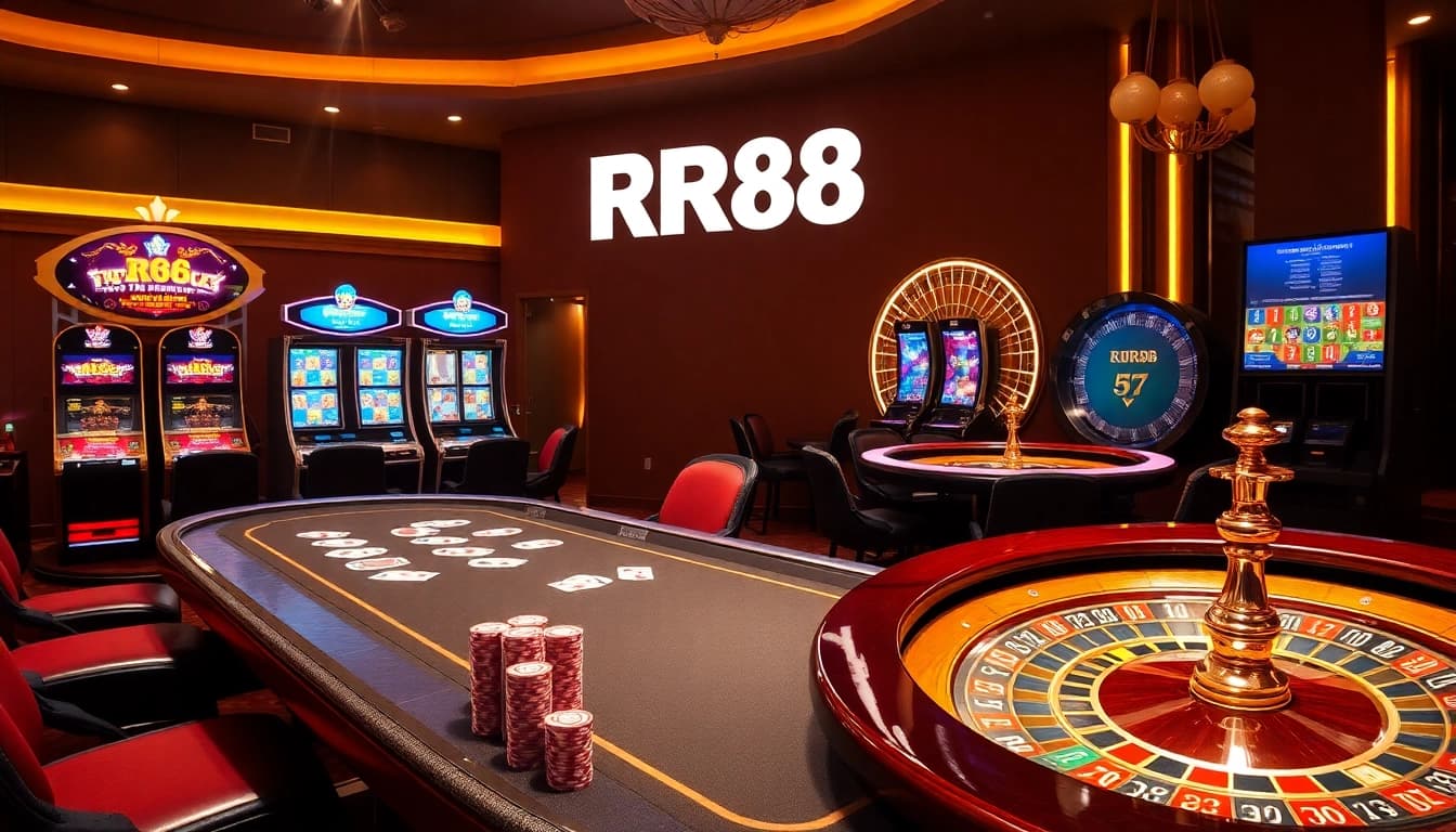 Engaging players with RR88 at modern casino tables featuring poker chips and exciting gameplay.