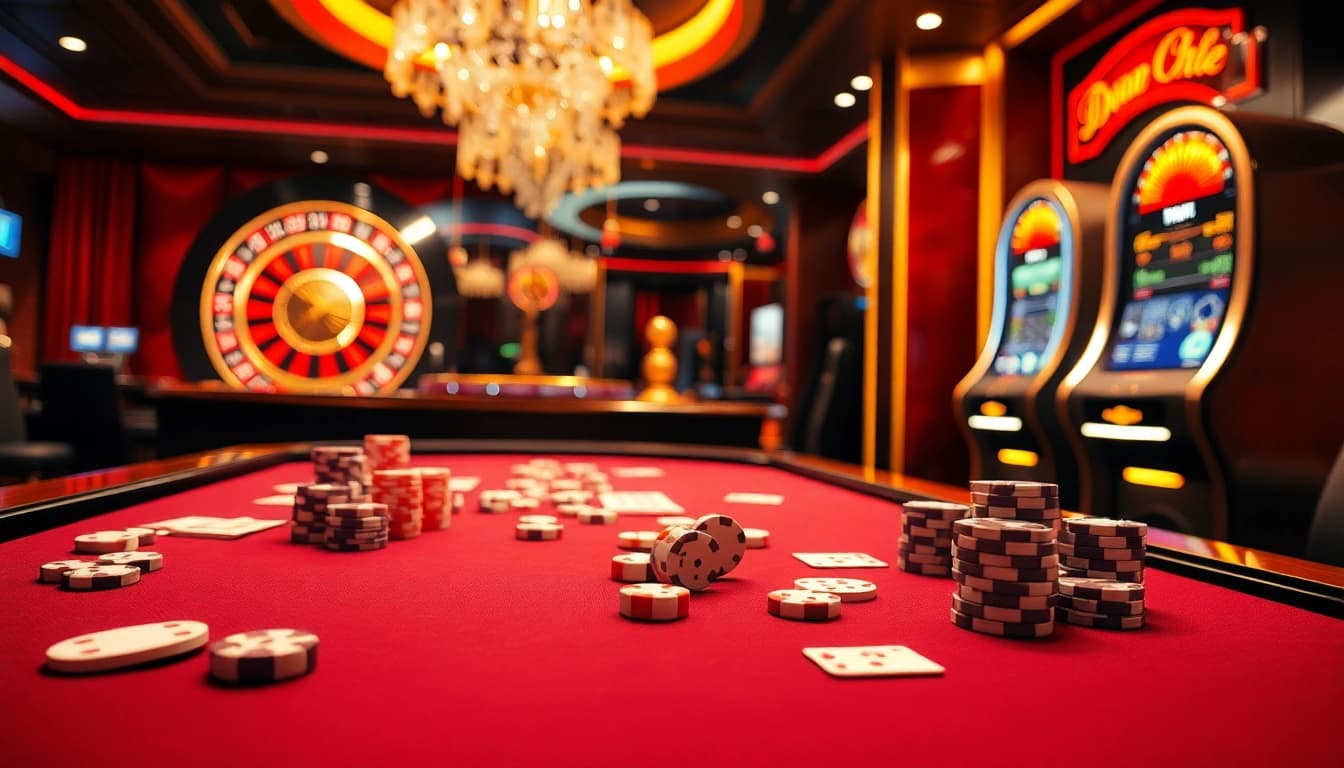 Experience excitement at trang chủ hubet with a luxury casino setting featuring vibrant tables and thrilling games.
