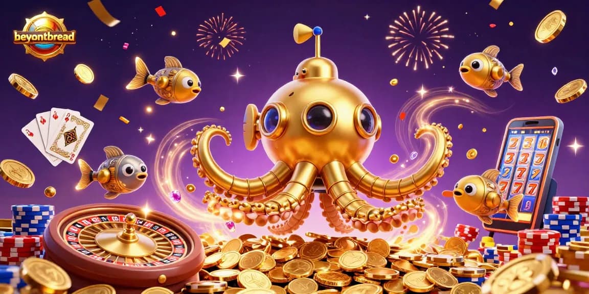Engage with beyondbread's vibrant casino scene featuring a golden kraken and dynamic elements.