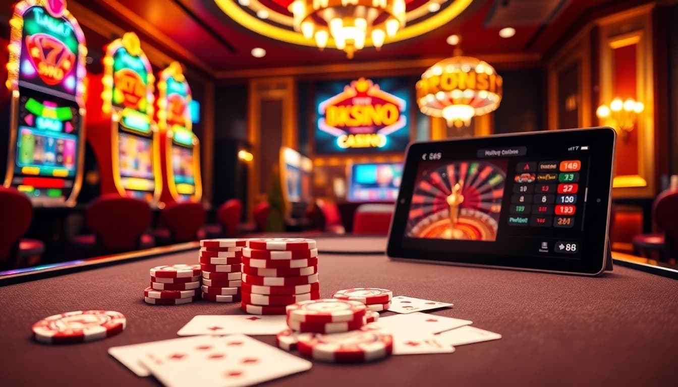 Place bets at the exciting lc88 casino table highlighted with luxury poker chips and glamorous slot machines.