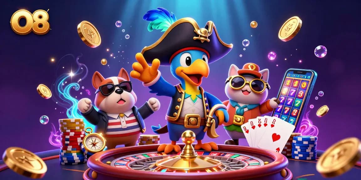 Experience the thrill of O8's casino adventure with vibrant characters and dynamic gaming elements.