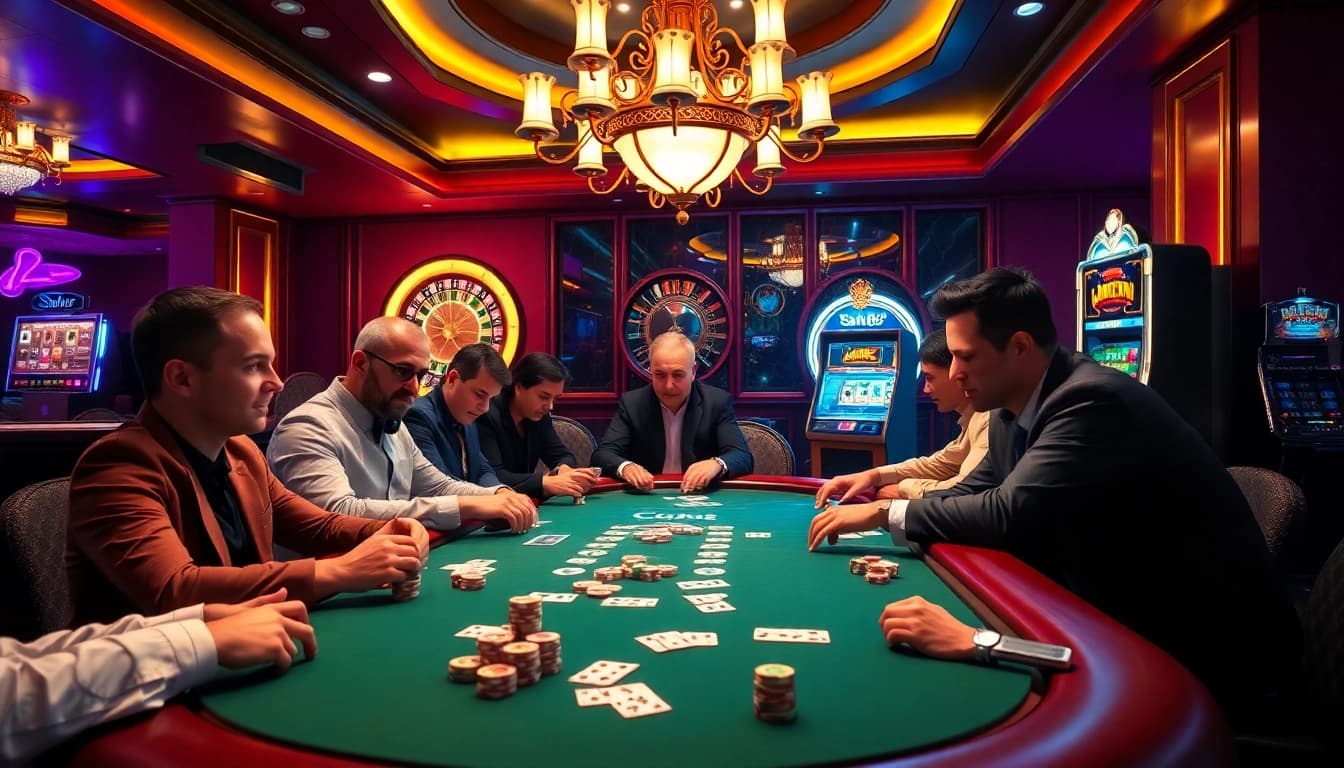 Experience high stakes at the sun88 club with players engaged in an electrifying poker game.