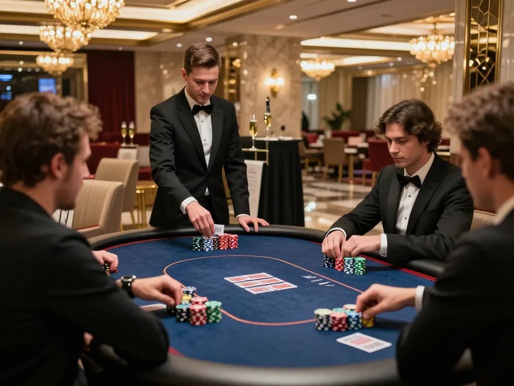 N88 players enjoying a high-stakes poker game in a luxurious casino VIP area, showcasing the elite gambling experience