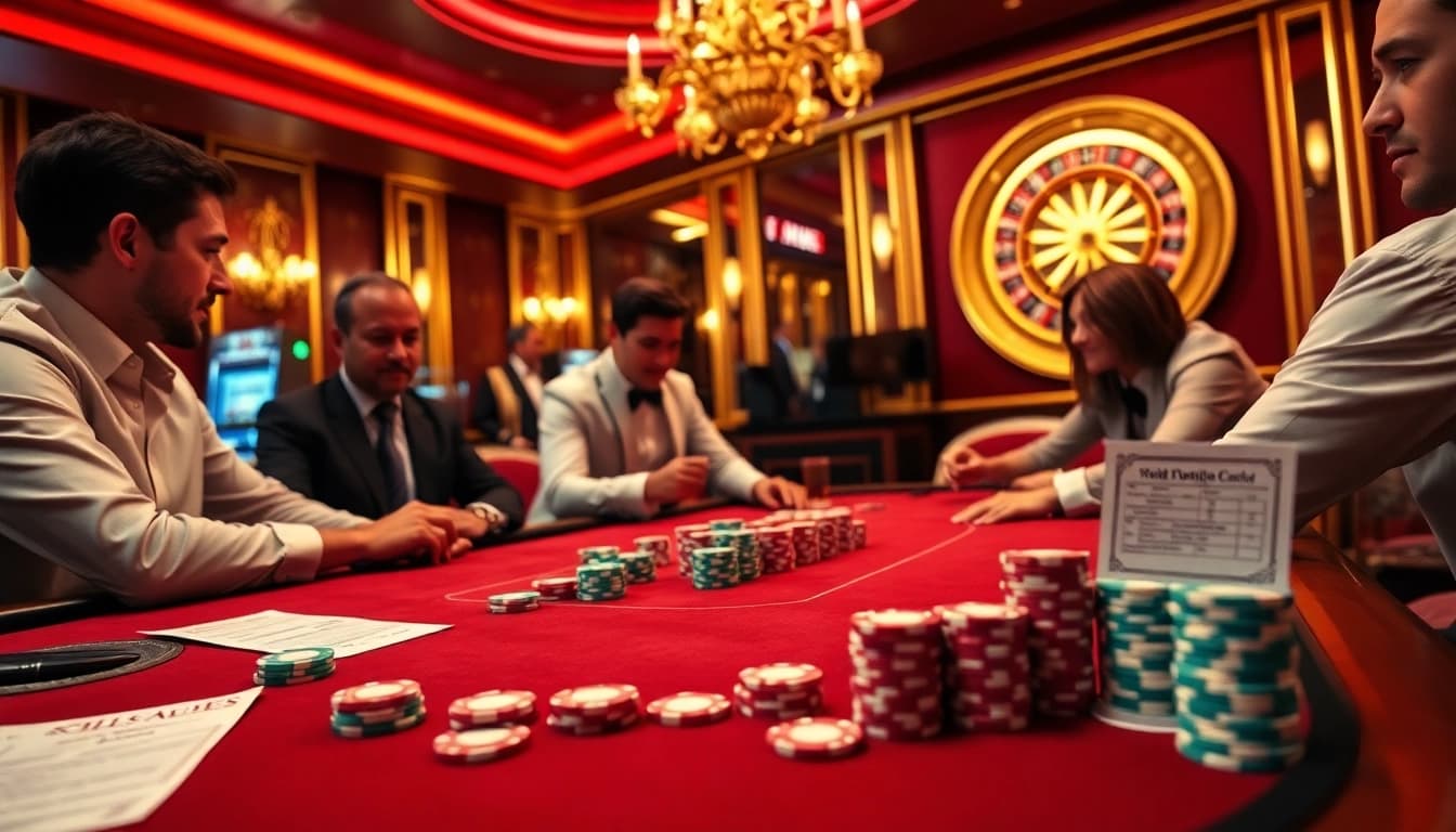 Players engaging in an exciting game at the hit club poker table with vibrant chips and luxurious atmosphere.