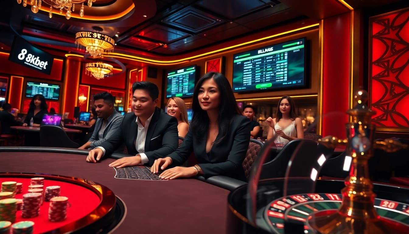 Players enjoying a thrilling game at 8kbet's luxurious online casino.