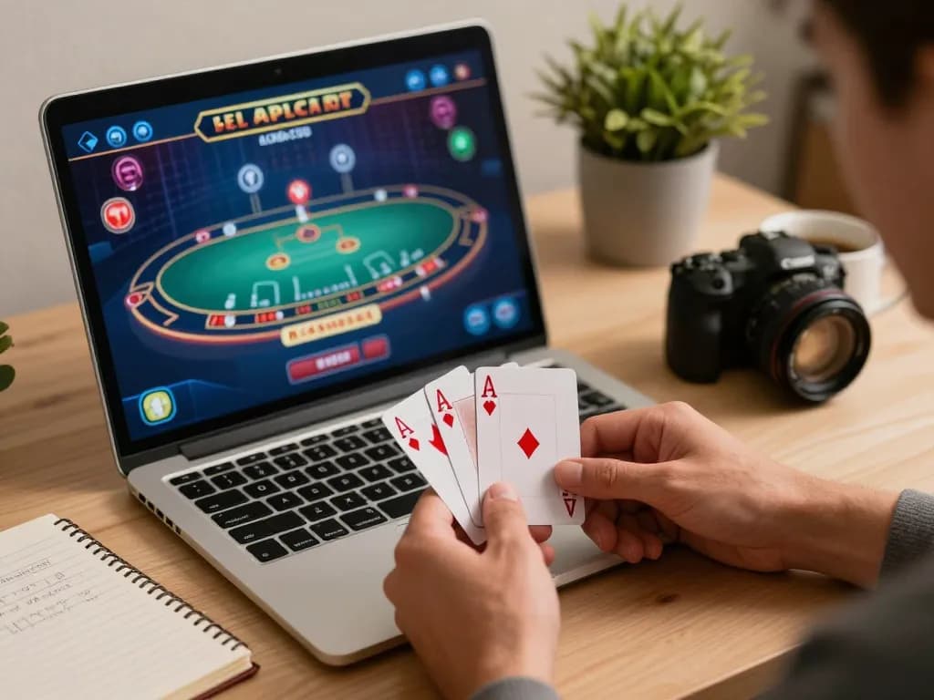 Play blackjack online with soibetzz, showcasing a close-up of winning cards and strategic gaming notes.