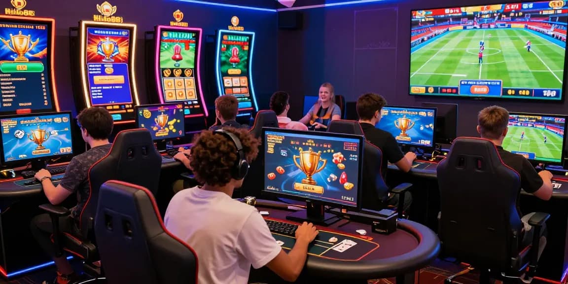 Exciting online gaming scene with diverse players enjoying games at https://hello88ke.com/ showcasing vibrant digital interfaces and interactive elements.