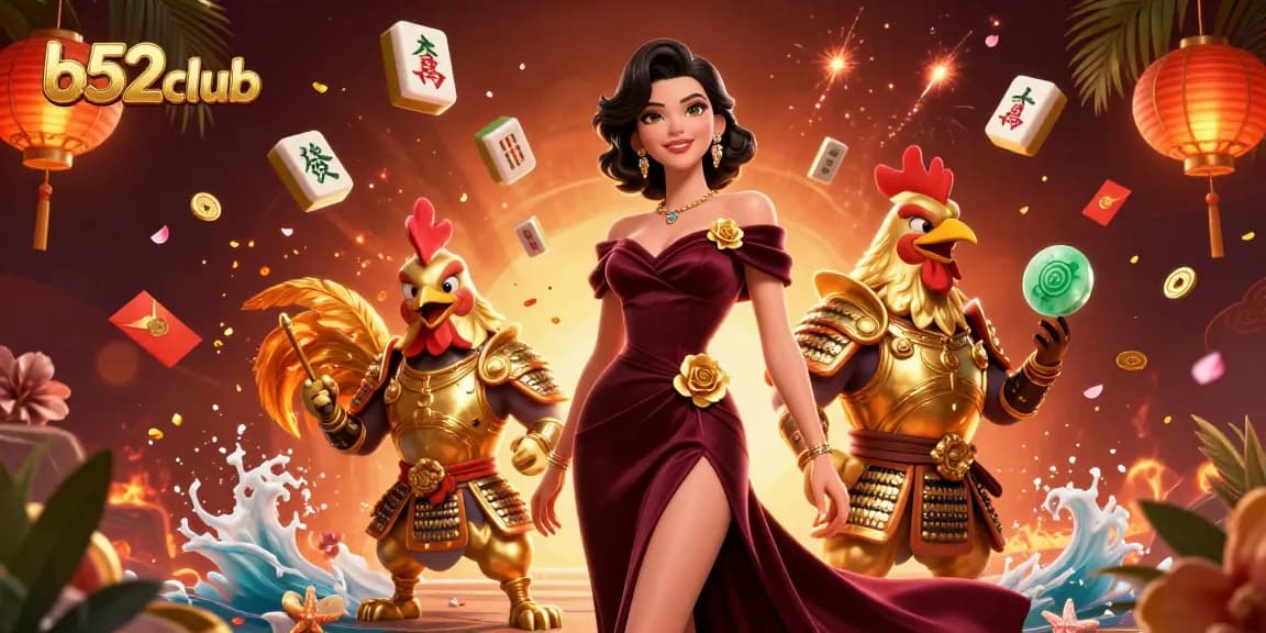 Experience thrilling gameplay at b52club with glamorous characters in a vibrant casino illustration.