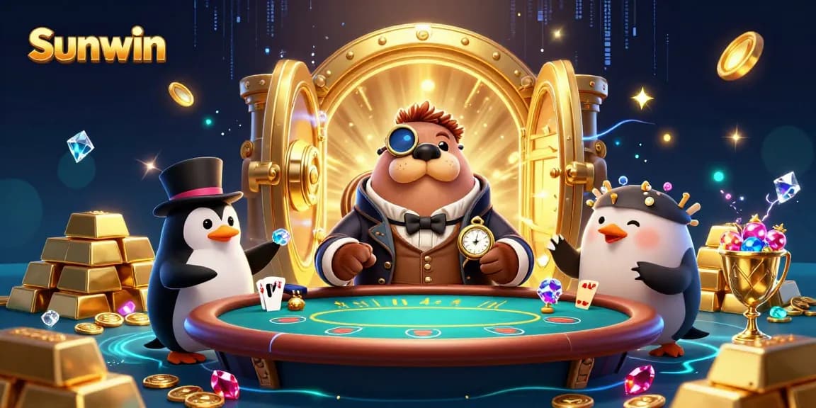 Experience Sunwin's exciting gaming with a jolly walrus and dealer at the poker table