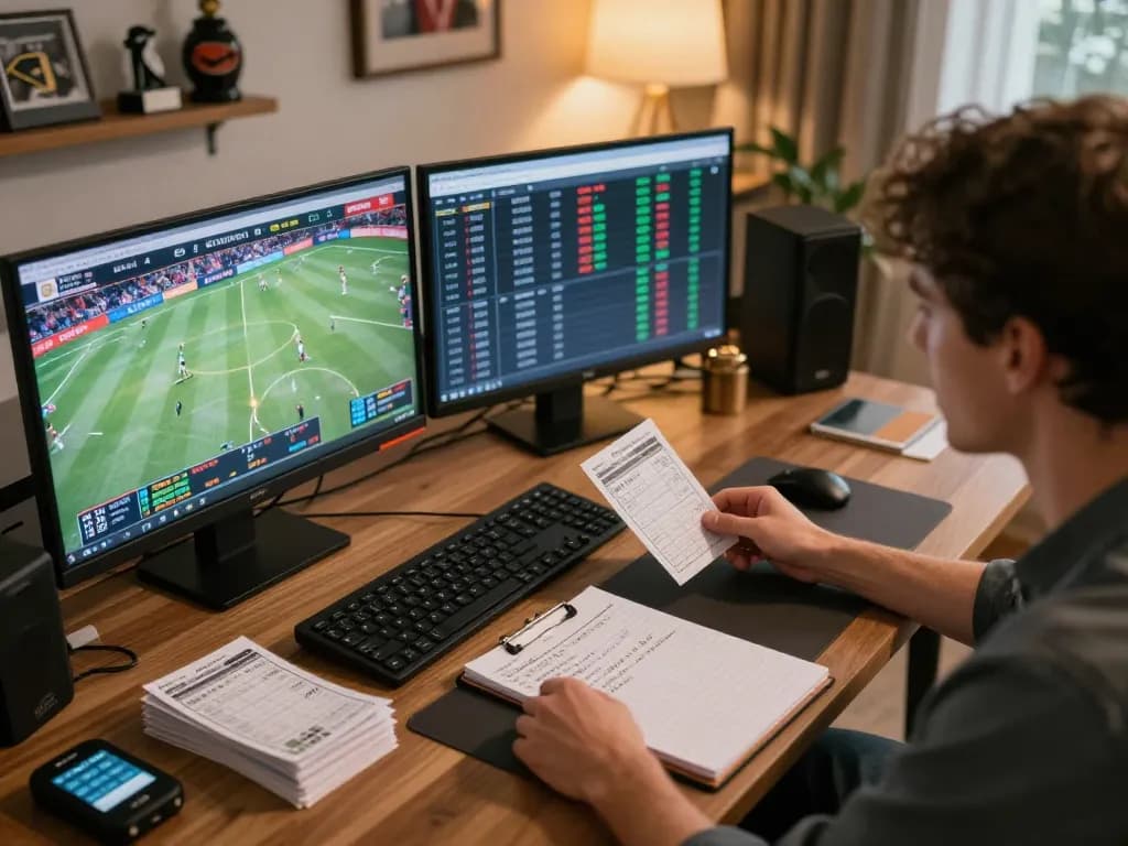 Betting strategies displayed on a notepad at a professional sports betting setup by tylekeonhacai88