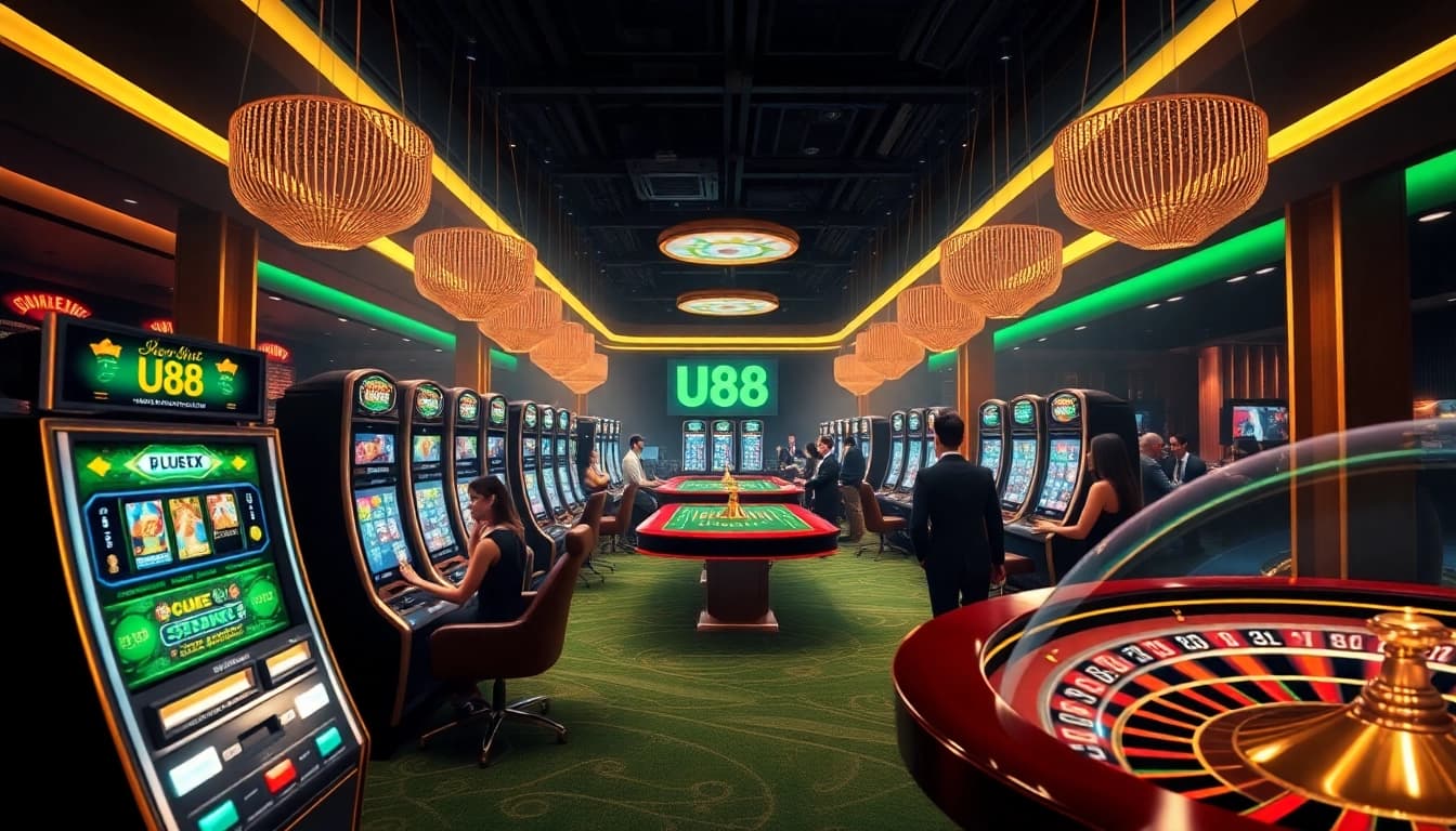 Players enjoying various gambling activities at UU88 online casino with vibrant games and excitement.