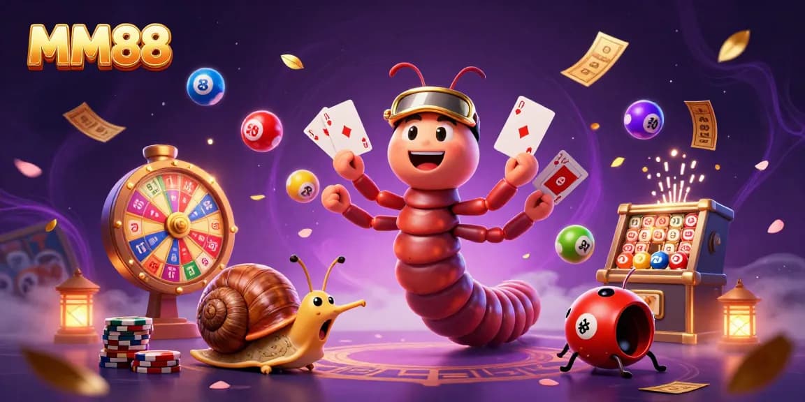 Experience the thrill of MM88 with a vibrant casino scene featuring a millipede dealer and exciting game elements.