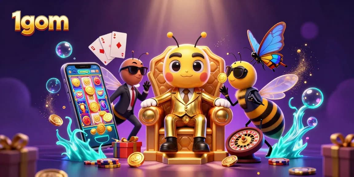1gom showcases a lively casino scene featuring a bumblebee mob boss amidst vibrant gaming elements, enhancing the gambling experience.