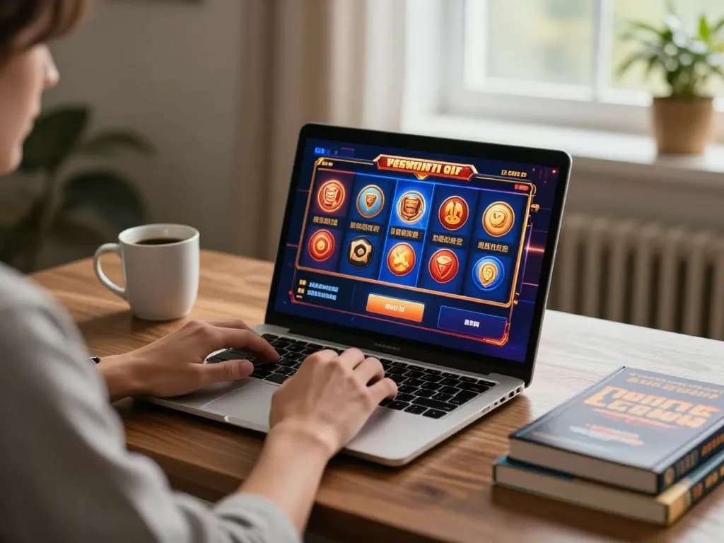 Player engaging with HB88 online slots in a cozy home environment with gaming strategies.