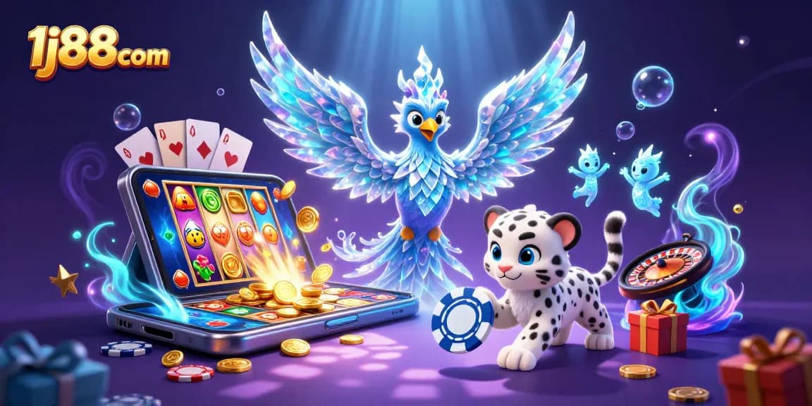 Experience excitement with 1j88com's vibrant ice-themed casino illustration featuring engaging game elements.