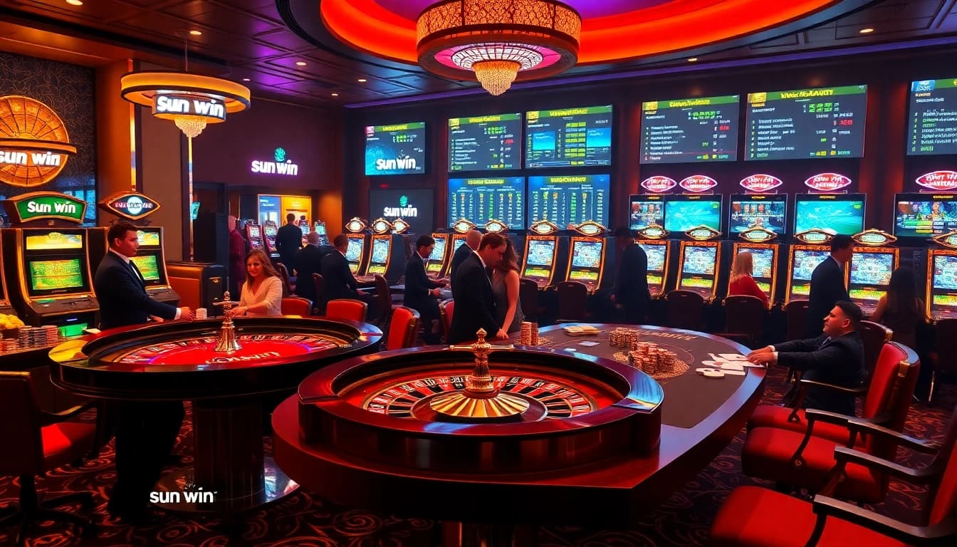 Engage with the excitement of sun win at a luxurious casino table with lively betting action.