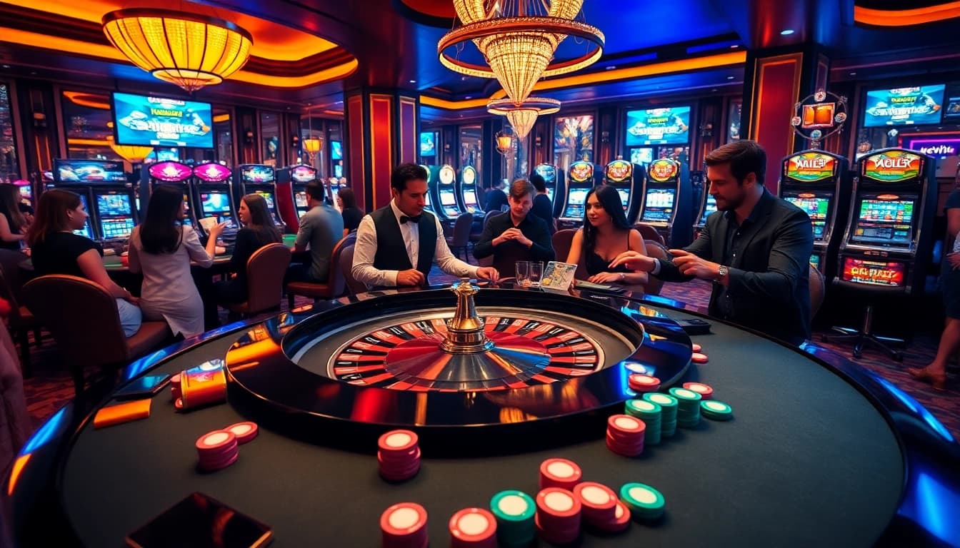 Experience exhilarating gameplay at the newphim casino with vibrant roulette tables and eager players.