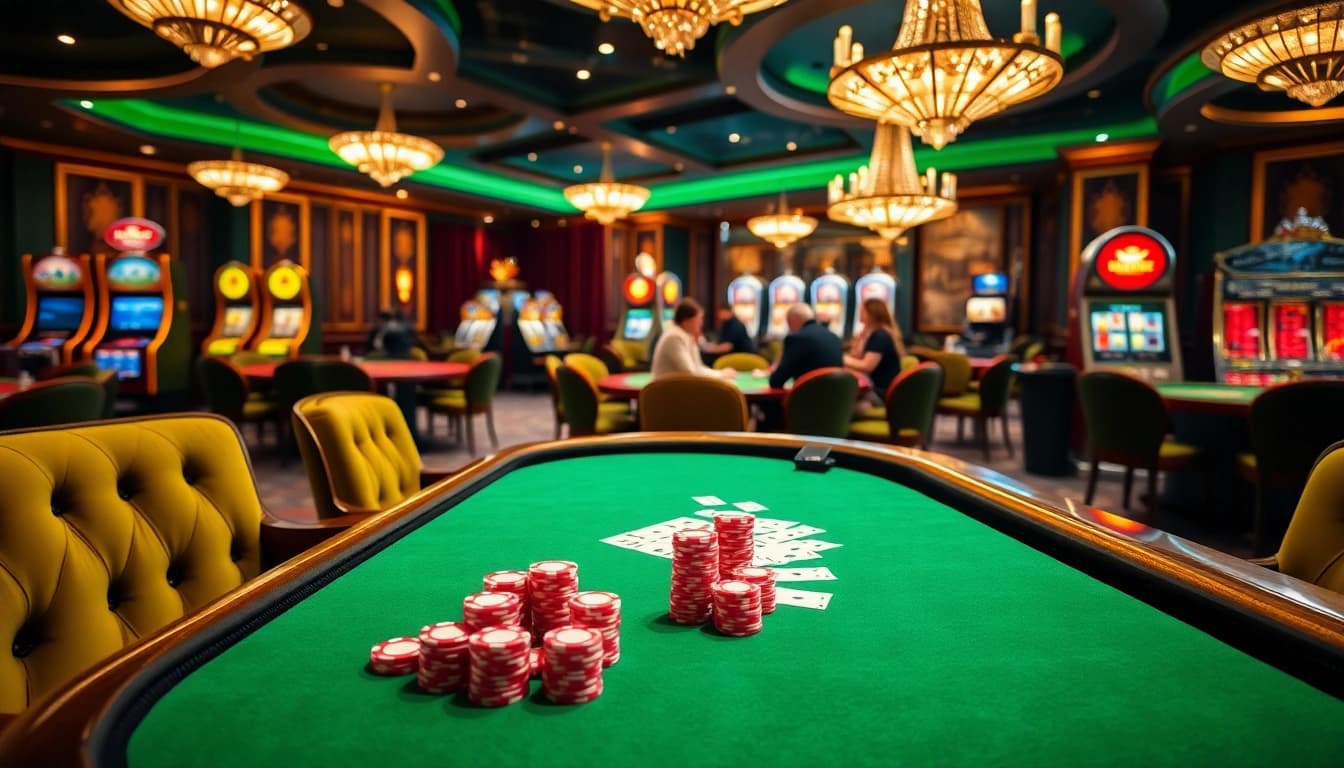 Engaged players enjoy the excitement of the LC 88 poker table in a luxurious casino setting.