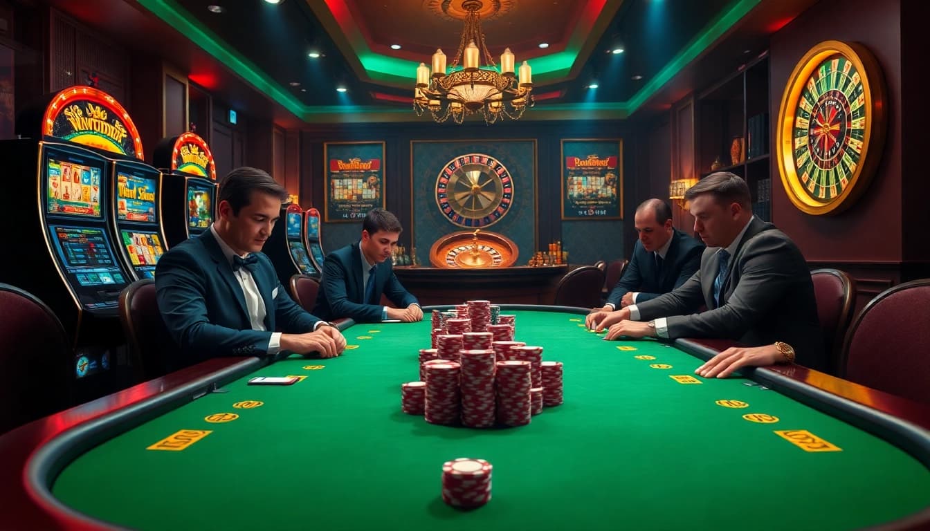 High-stakes poker action at https://zk88.club/, showcasing professional players and elegant casino elements.