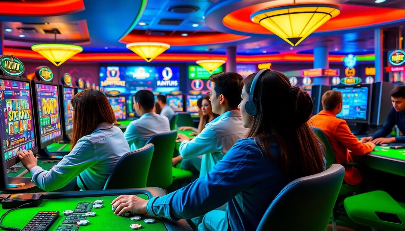 Dynamic online gaming scene on trang chủ rikvip showcasing players engaged in exciting card games.